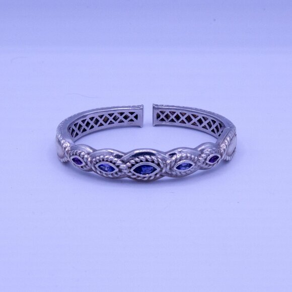 Vintage Sterling Silver Sapphire, Amethyst, CZ Cuff Bracelet - Picture 6 of 7
